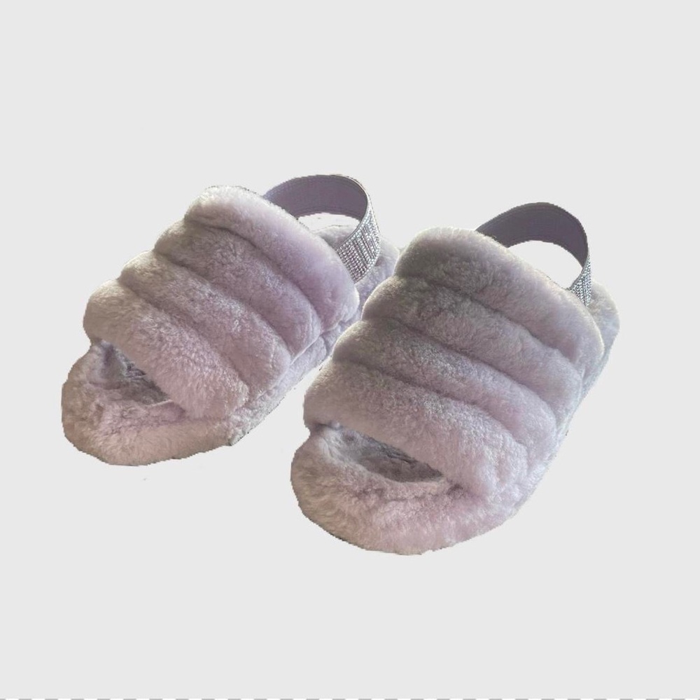 Lilac Fluffy Platform Sequin Strapped Ugg Slippers